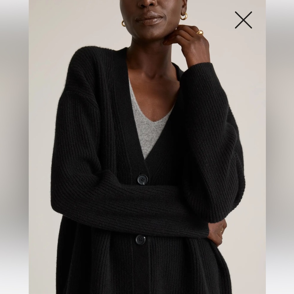 Quince Mongolian Cashmere Oversized Boyfriend Cardigan Sweater in Black, Size S